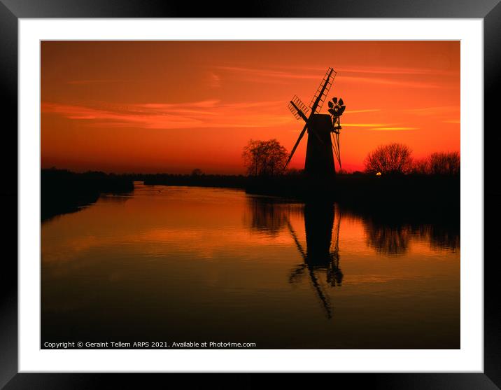 Turf Fen Windmill at sunset, Norfolk Broads, England, UK Framed Mounted Print by Geraint Tellem ARPS