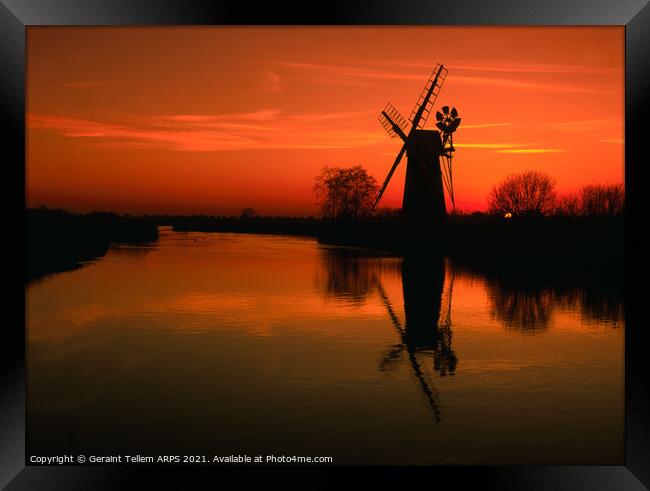 Turf Fen Windmill at sunset, Norfolk Broads, England, UK Framed Print by Geraint Tellem ARPS