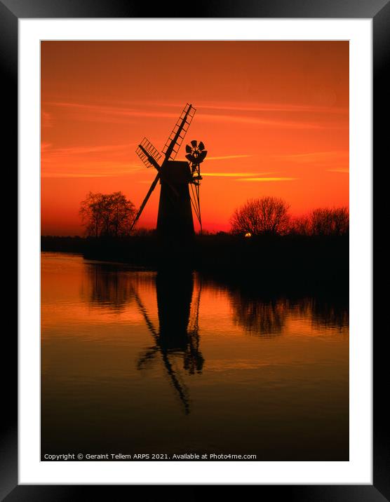 Turf Fen Windmill at sunset, Norfolk Broads, England, UK Framed Mounted Print by Geraint Tellem ARPS