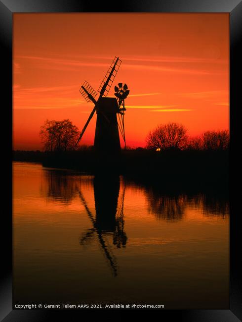 Turf Fen Windmill at sunset, Norfolk Broads, England, UK Framed Print by Geraint Tellem ARPS