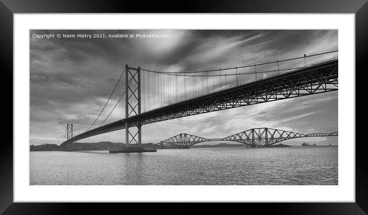The View of the Forth Road Bridge and Forth Bridge  Framed Mounted Print by Navin Mistry
