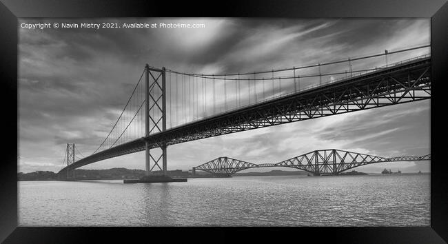 The View of the Forth Road Bridge and Forth Bridge  Framed Print by Navin Mistry