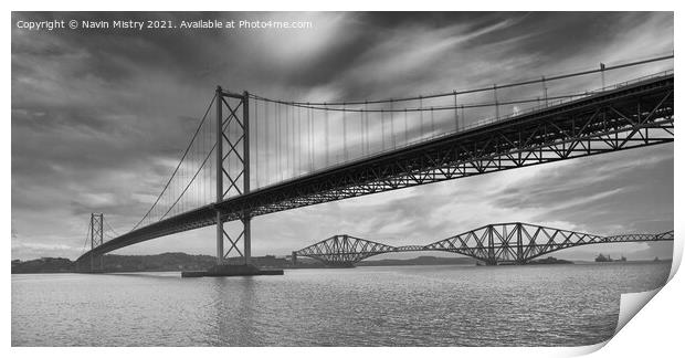 The View of the Forth Road Bridge and Forth Bridge  Print by Navin Mistry