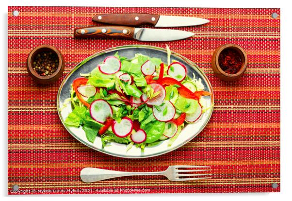 Summer vitamin salad on a metal plate Acrylic by Mykola Lunov Mykola