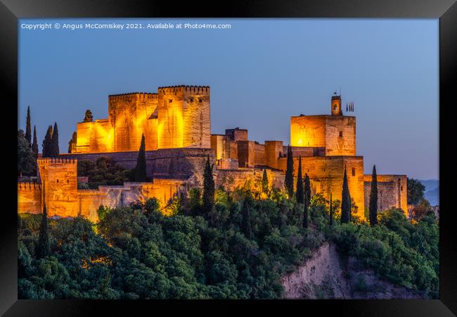 Alcazaba Towers at dusk (Alhambra Palace) Granada Framed Print by Angus McComiskey