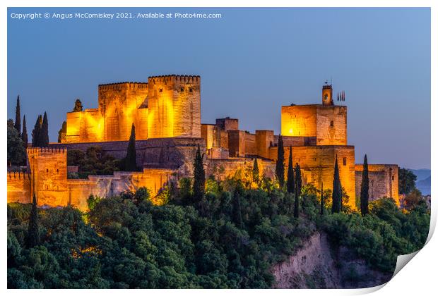 Alcazaba Towers at dusk (Alhambra Palace) Granada Print by Angus McComiskey