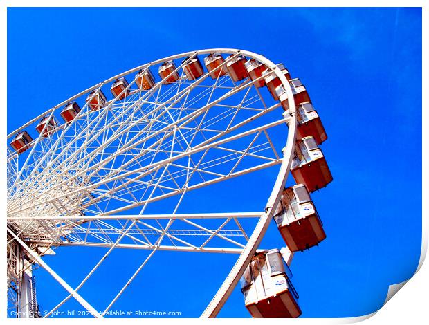 Ferris wheel against a blue sky. Print by john hill