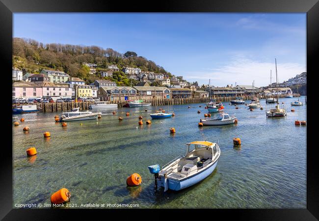 Boats on the Looe River. Framed Print by Jim Monk