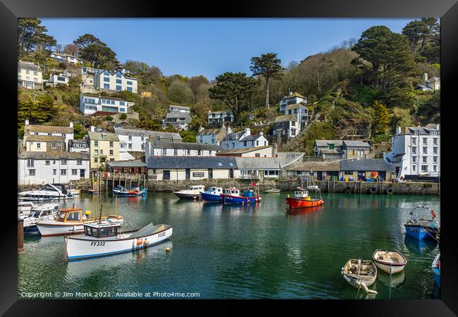 The inner harbour at Polperro in Cornwall Framed Print by Jim Monk