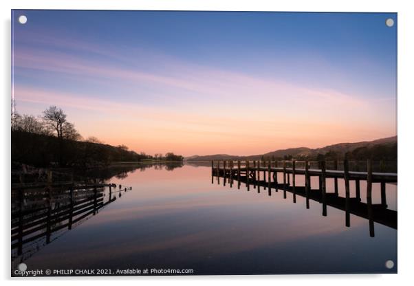 Coniston water jetty sunrise 497 Acrylic by PHILIP CHALK