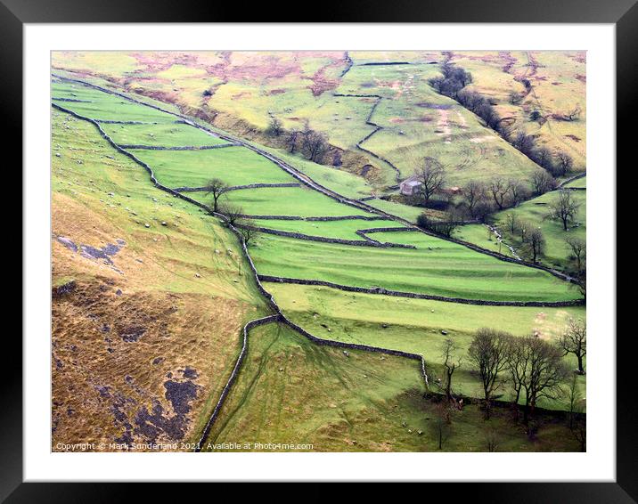 Meadows and Dry Stone Walls at Gordale Scar Framed Mounted Print by Mark Sunderland