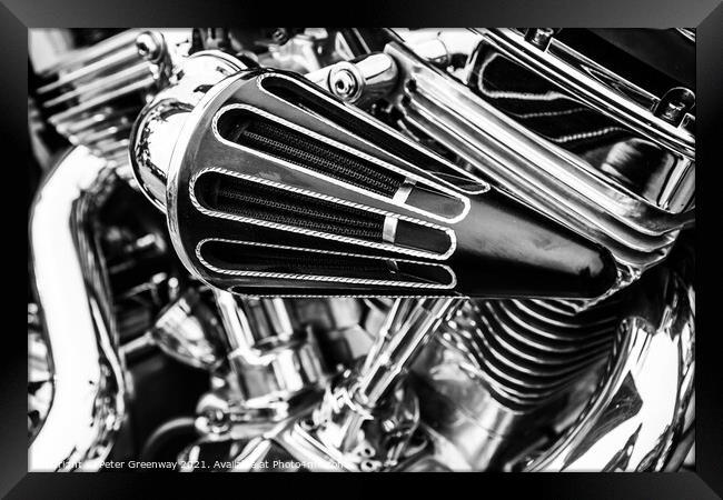 Classic Motorbike Chrome Engine Framed Print by Peter Greenway