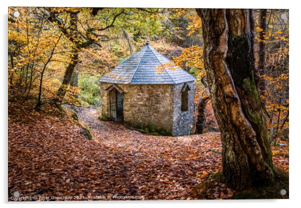 Stone Summerhouse At Invermoriston Falls, Scottish Acrylic by Peter Greenway