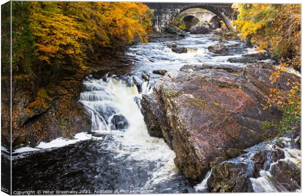Autumn At Invermoriston Falls, Scotland Canvas Print by Peter Greenway