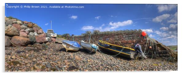 Boats on shingle beach near Loch Ewe, Scotland - P Acrylic by Philip Brown