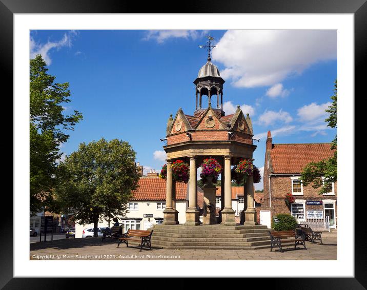 Market Cross with Water Pump in Boroughbridge Framed Mounted Print by Mark Sunderland