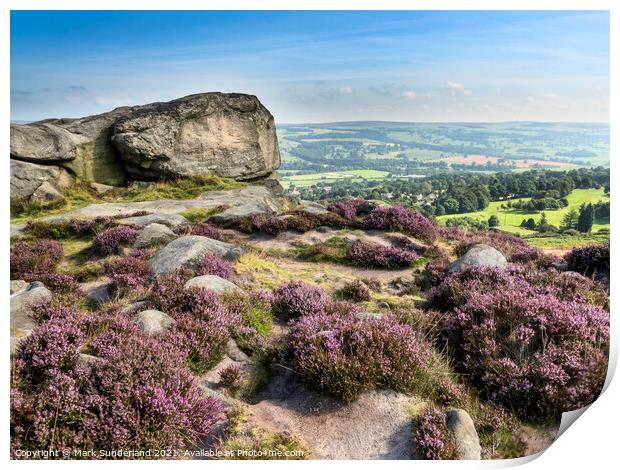 Cow and Calf Rocks on Ilkley Moor Print by Mark Sunderland