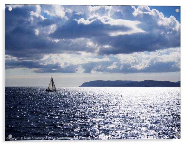 Yacht and Sunlight reflecting off the Sea Acrylic by Mark Sunderland