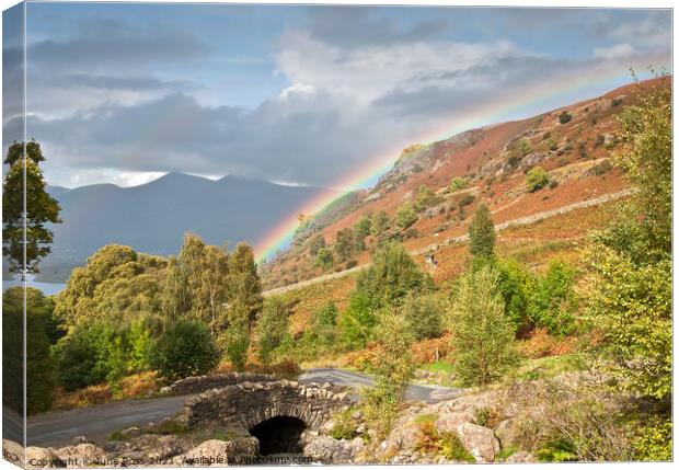 Ashness Bridge Rainbow, Lake District, Cumbria Canvas Print by June Ross