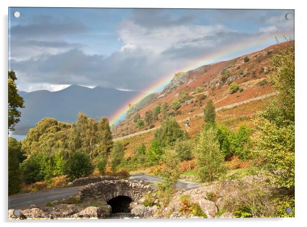 Ashness Bridge Rainbow, Lake District, Cumbria Acrylic by June Ross