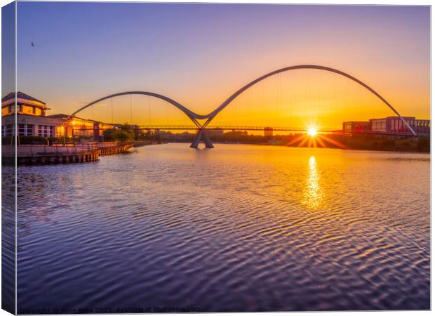 Sunset at Infinity Bridge, Stockton-on-Tees, Cleveland Canvas Print by June Ross