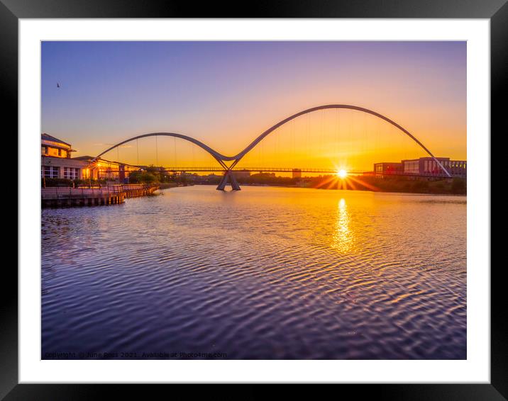 Sunset at Infinity Bridge, Stockton-on-Tees, Cleveland Framed Mounted Print by June Ross
