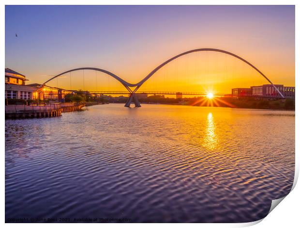Sunset at Infinity Bridge, Stockton-on-Tees, Cleveland Print by June Ross
