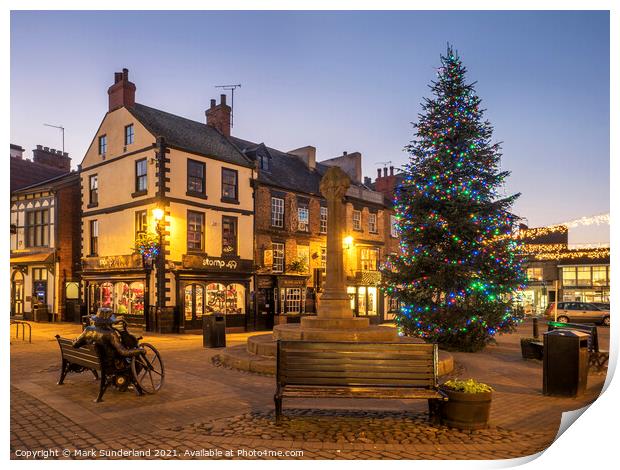 Knaresborough Market Place at Christmas Print by Mark Sunderland