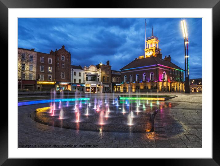 Stockton-on-Tees Fountains & Town Hall at Night  Framed Mounted Print by June Ross