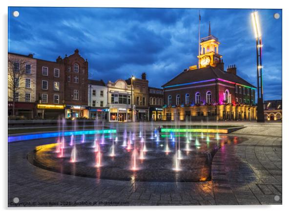 Stockton-on-Tees Fountains & Town Hall at Night  Acrylic by June Ross