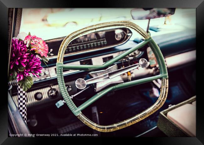 1950's Vintage American Car Steering Wheel With An Framed Print by Peter Greenway