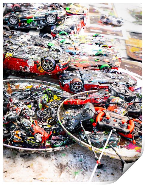 Model Cars & Controllers Splattered With Colour Pa Print by Peter Greenway