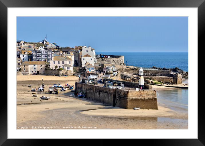 St Ives Beach and Harbour Lighthouse on Smeaton's  Framed Mounted Print by Rosie Spooner