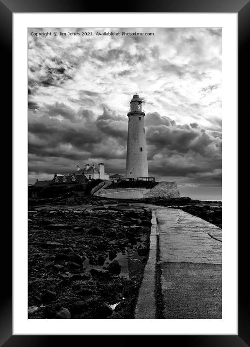 St Mary's Island in Black and White Framed Mounted Print by Jim Jones