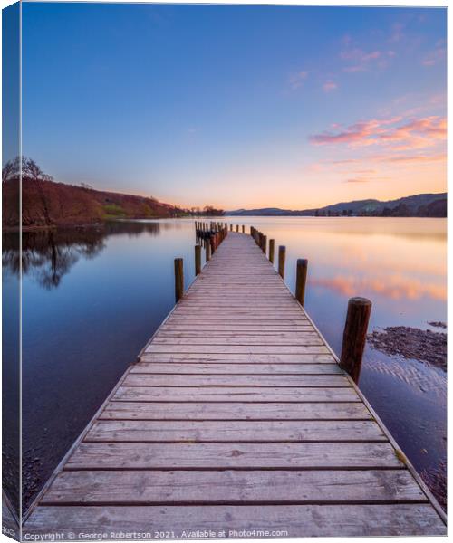 Coniston Jetty at sunset Canvas Print by George Robertson