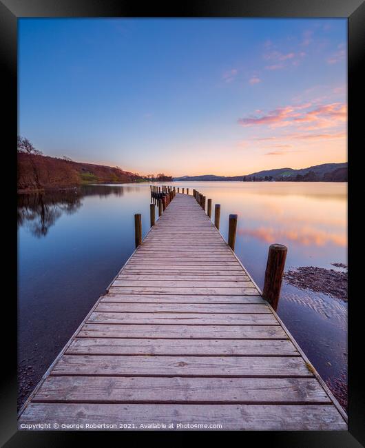Coniston Jetty at sunset Framed Print by George Robertson