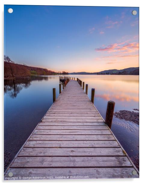 Coniston Jetty at sunset Acrylic by George Robertson