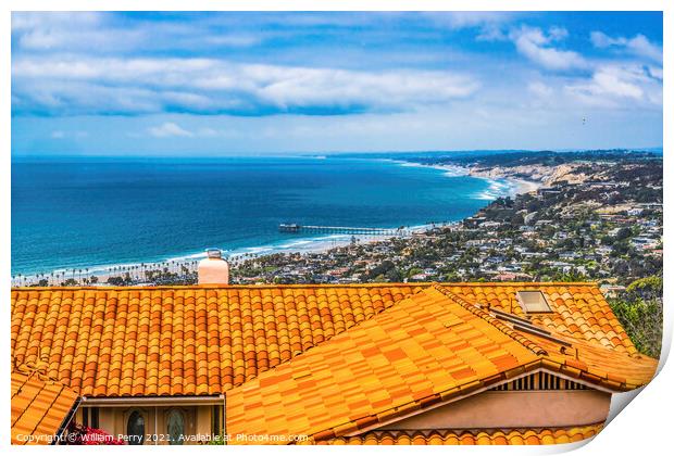 Orange Roof La Jolla Heights Shores Beach San Diego California Print by William Perry