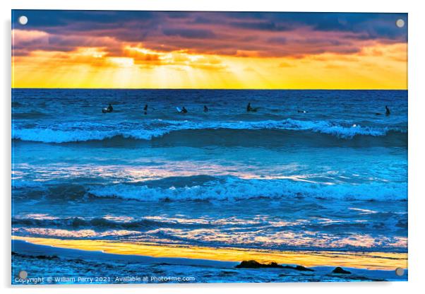 Surfers Sunset La Jolla Shores Beach San Diego California Acrylic by William Perry