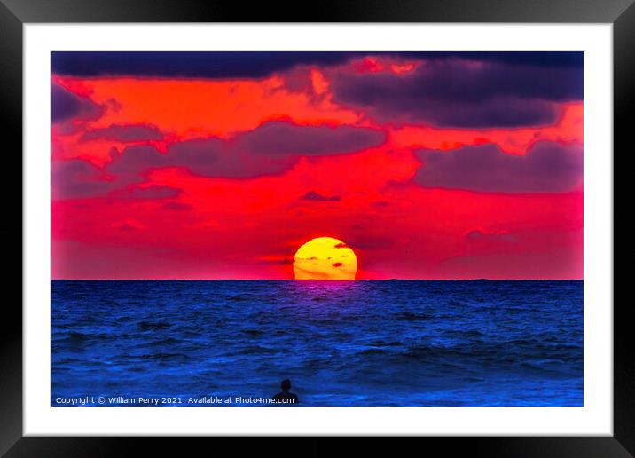 Surfer Sunset La Jolla Shores Beach San Diego California Framed Mounted Print by William Perry