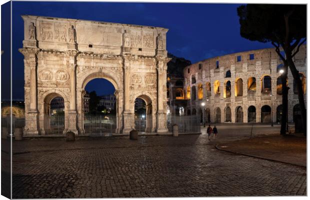 Arch of Constantine and Colosseum by Night Canvas Print by Artur Bogacki