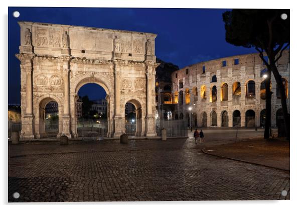 Arch of Constantine and Colosseum by Night Acrylic by Artur Bogacki