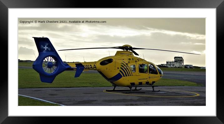 A Lifesaving Helicopter at Blackpool Airport Framed Mounted Print by Mark Chesters