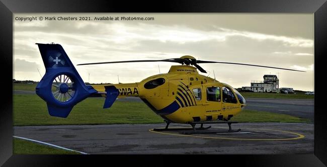 A Lifesaving Helicopter at Blackpool Airport Framed Print by Mark Chesters