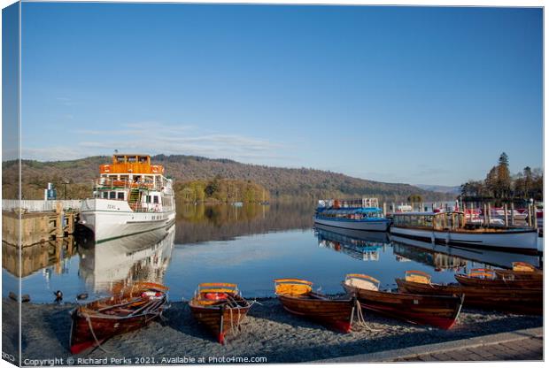 Boats for Hire on Lake Windemere, Bowness Canvas Print by Richard Perks
