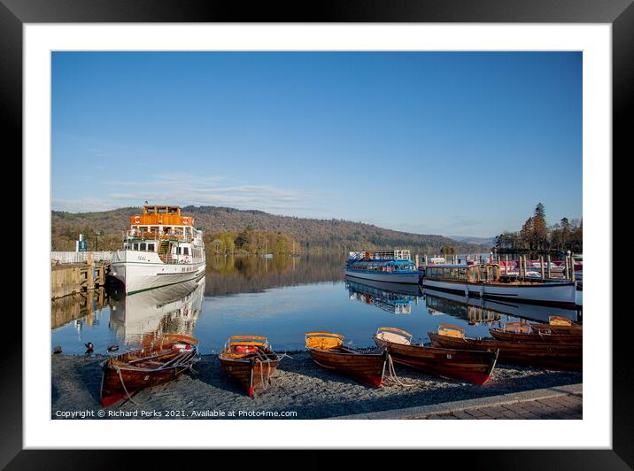 Boats for Hire on Lake Windemere, Bowness Framed Mounted Print by Richard Perks