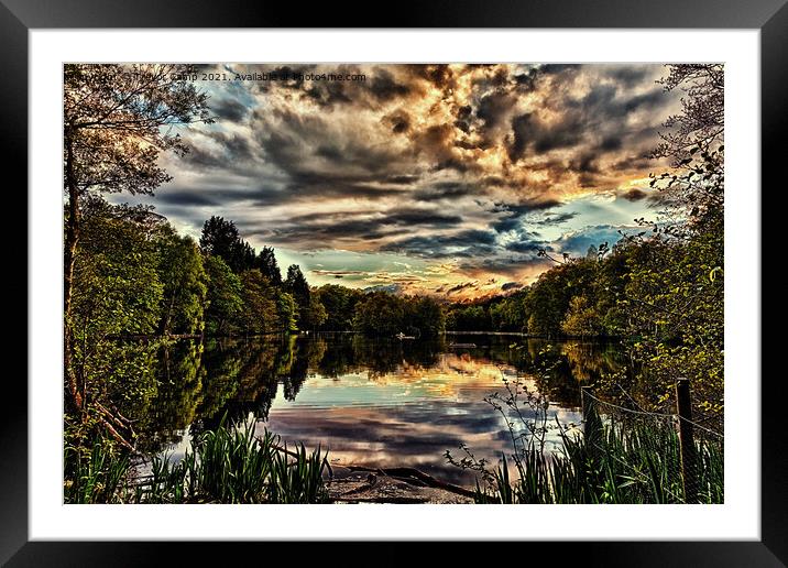 Fiery Sunset Over Coppice Pond Framed Mounted Print by Trevor Camp