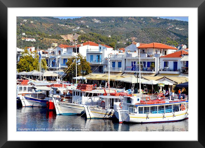 Ferries in the old port at Skiathos in Greece. Framed Mounted Print by john hill