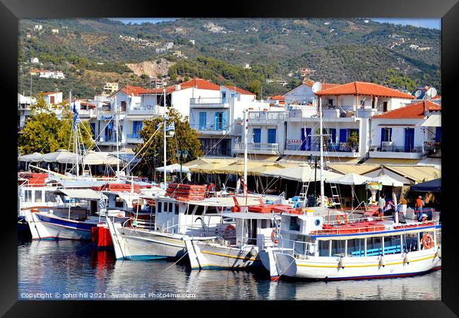 Ferries in the old port at Skiathos in Greece. Framed Print by john hill