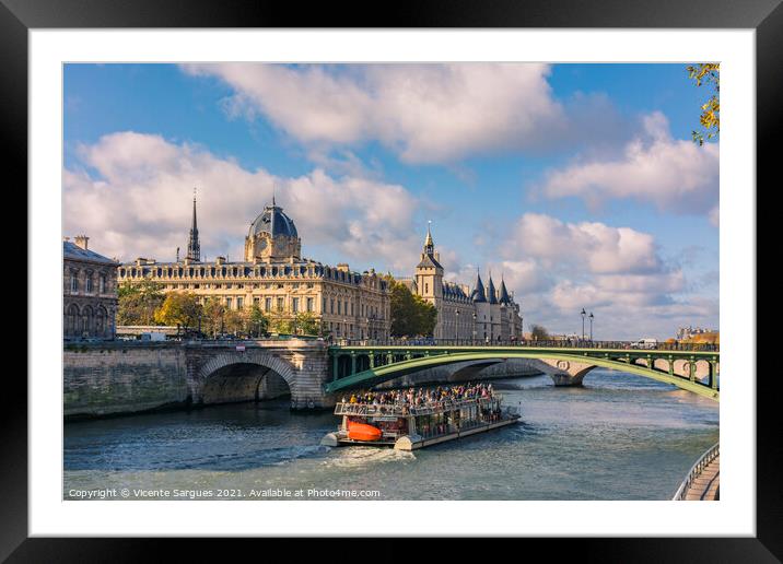 Seine River Cruise Framed Mounted Print by Vicente Sargues
